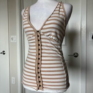 We The Free Tan and White Striped Tank Top Halter with Buttons Size Large